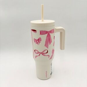 Hydrapeak Voyager 40oz Tumbler Ivory Pink Bows Artisan Collection HP-Voyager-40